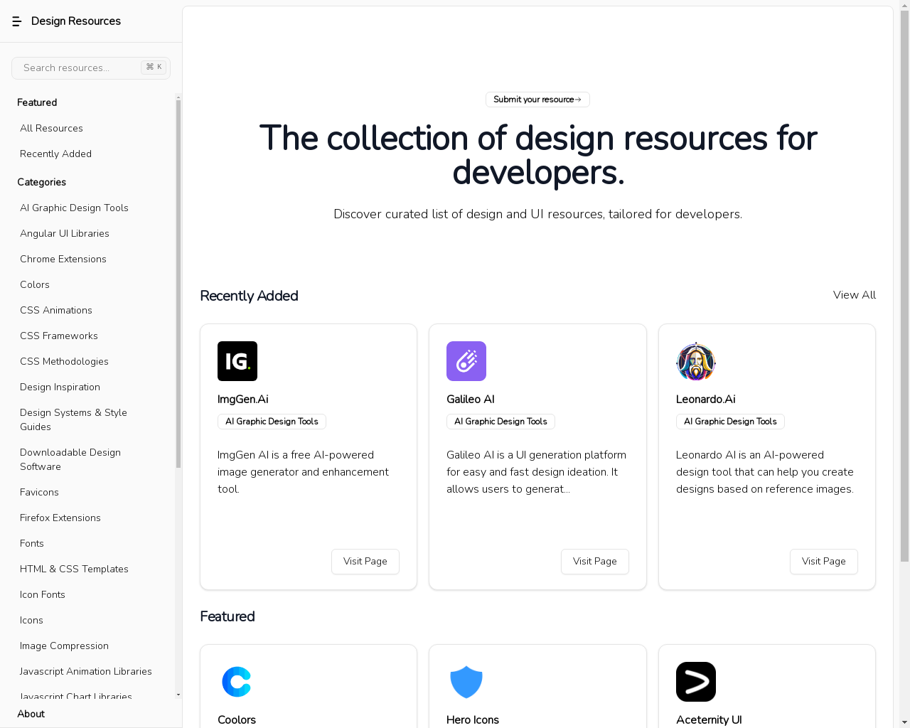 Show HN: Design Resources for Developers Website - Project Screenshot