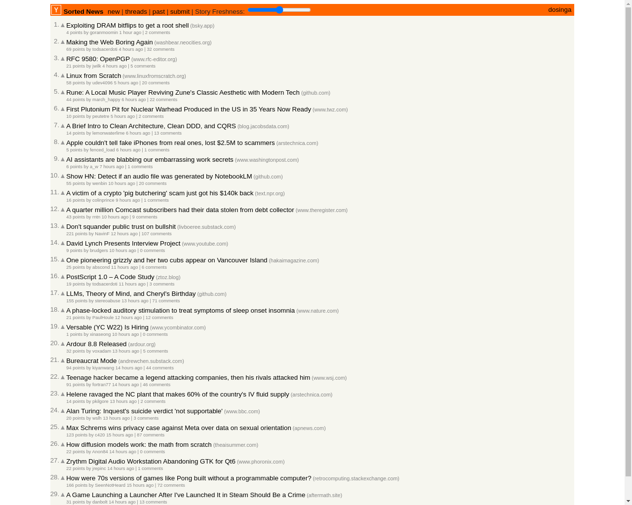 Show HN: Hacker News front end that can be sorted by freshness - Project Screenshot