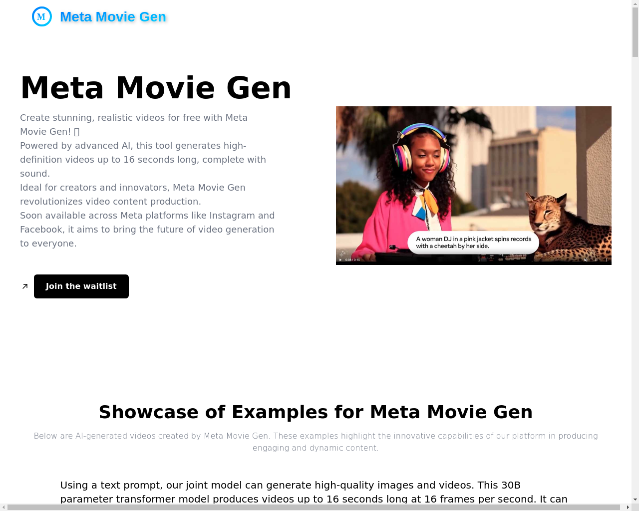 Show HN: Meta Movie Gen - Project Screenshot