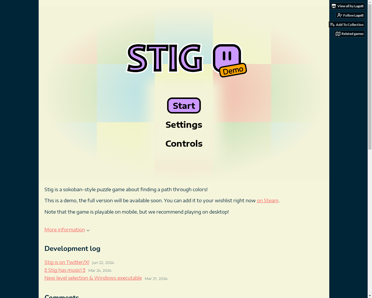 Show HN: Stig – Reactで作られた、Steamのミニマリストパズルゲーム - プロジェクトのスクリーンショット