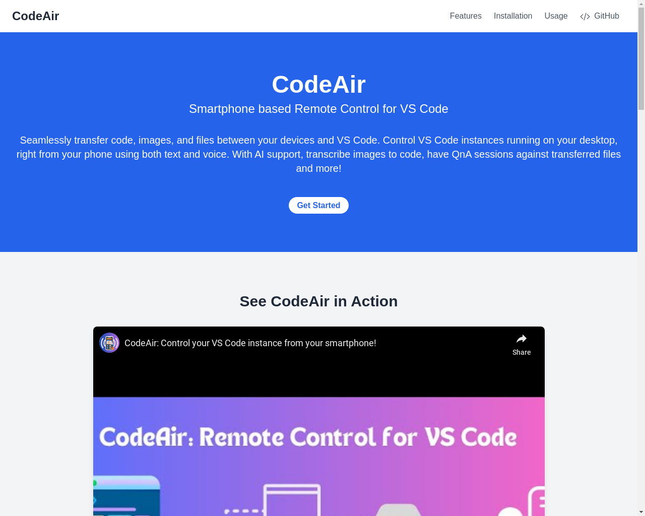 Show HN: CodeAir – 从手机控制 VS Code - 项目截图