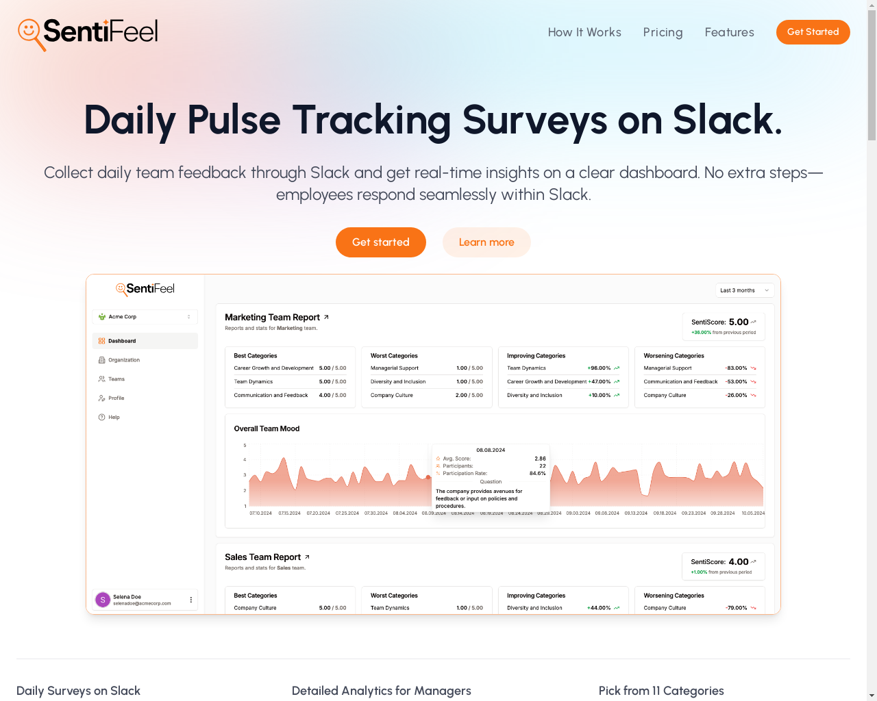 Show HN: SentiFeel - 直接通过 Slack 进行员工情绪追踪 - 项目截图