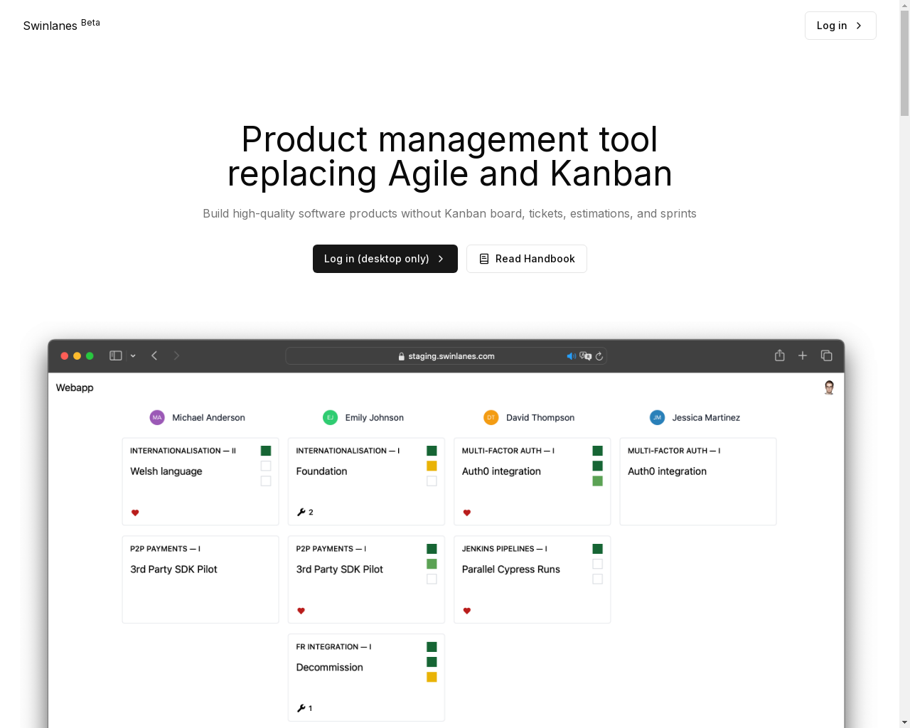 Show HN: Swinlanes, a product management tool replacing Agile and Kanban - Project Screenshot