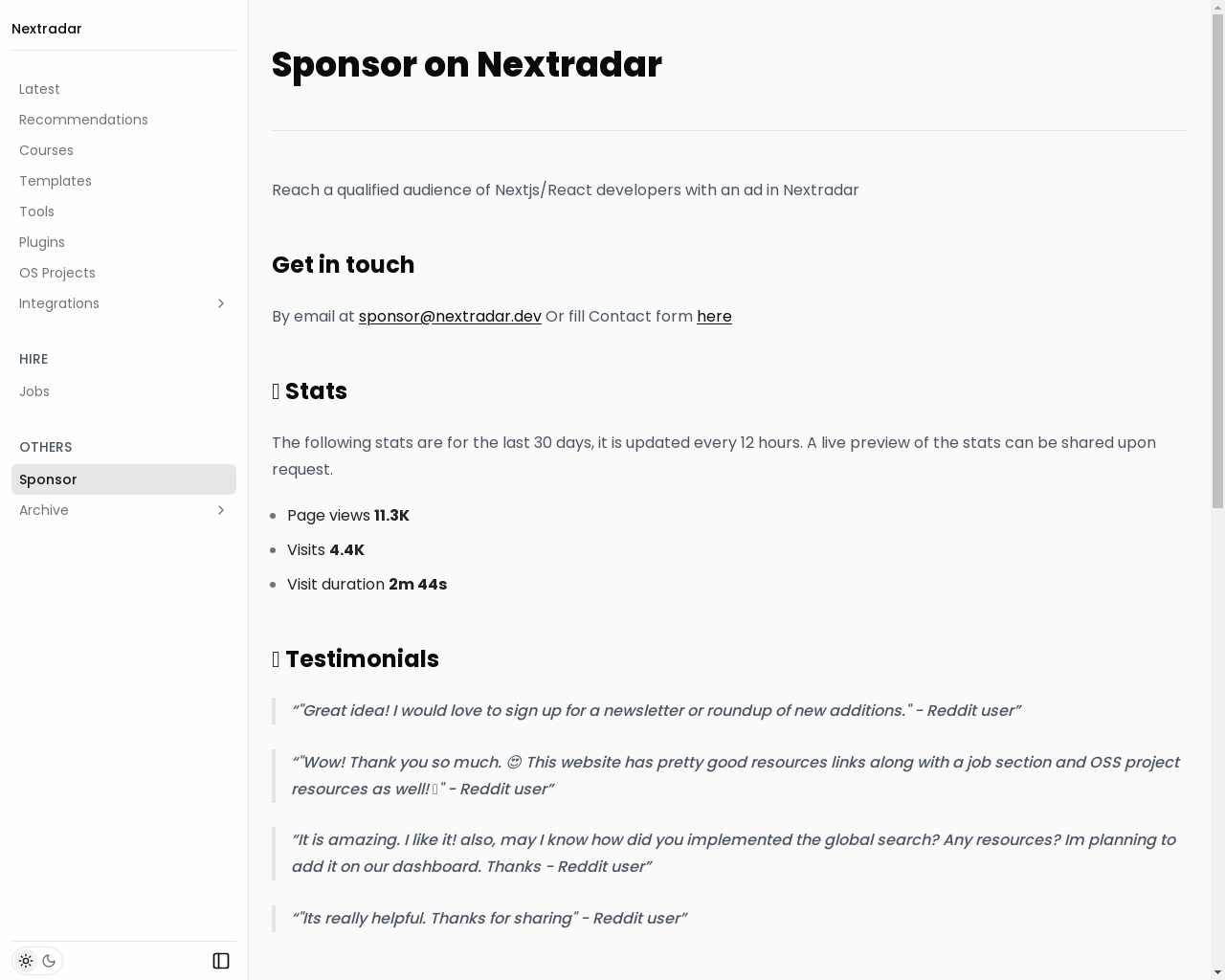 Show HN: Drive traffic of NextJS developers to your SaaS - Project Screenshot