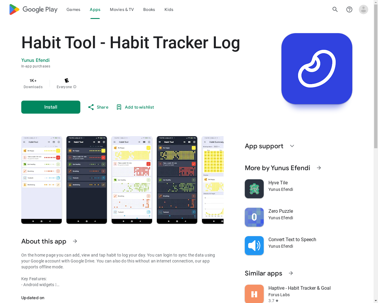 Show HN: Habit Tool, a habit tracker app using Google Drive as a storage - Project Screenshot