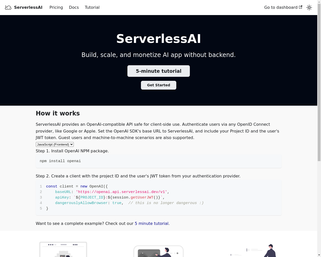 Show HN: ServerlessAI – Build, scale, and monetize AI apps without back end - Project Screenshot