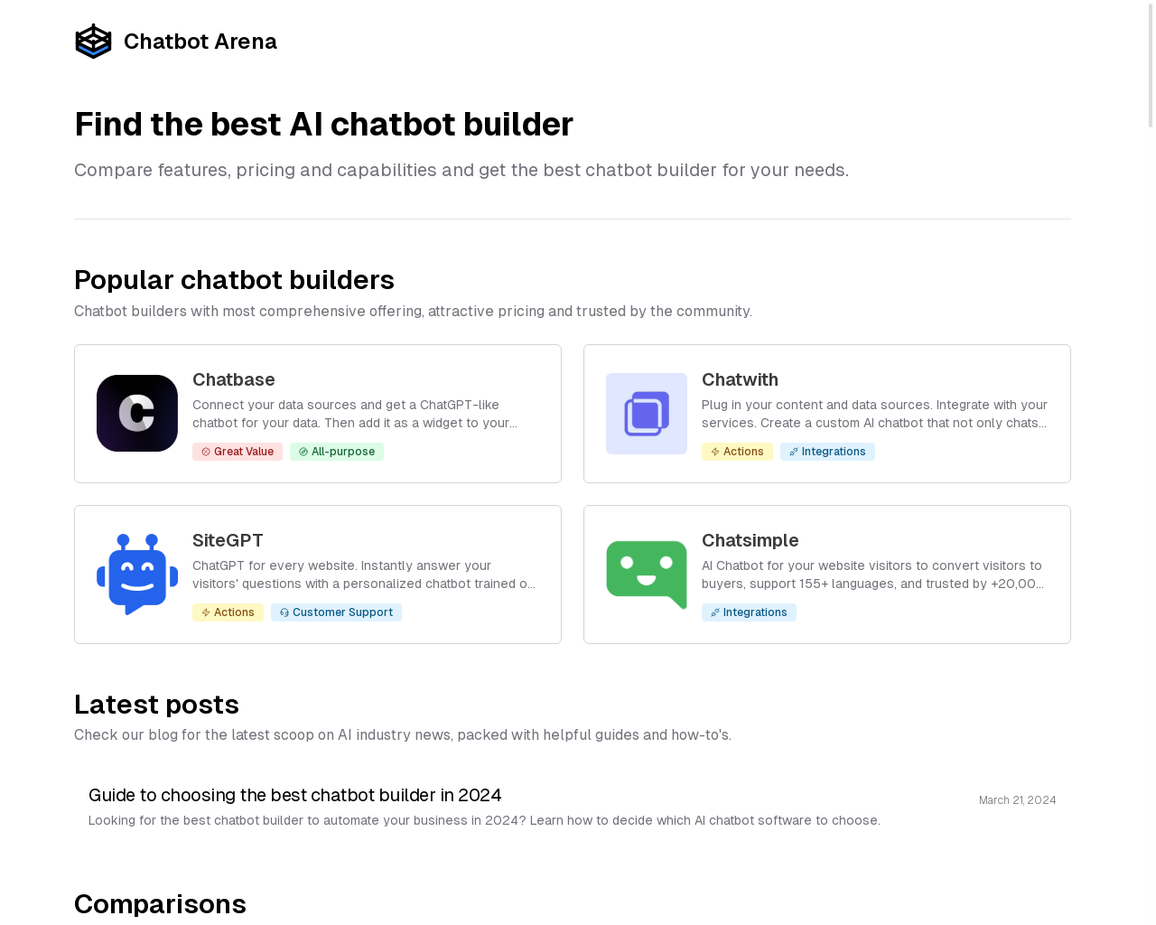 Show HN: Chatbot Arena – compare custom chatbot platforms - Project Screenshot