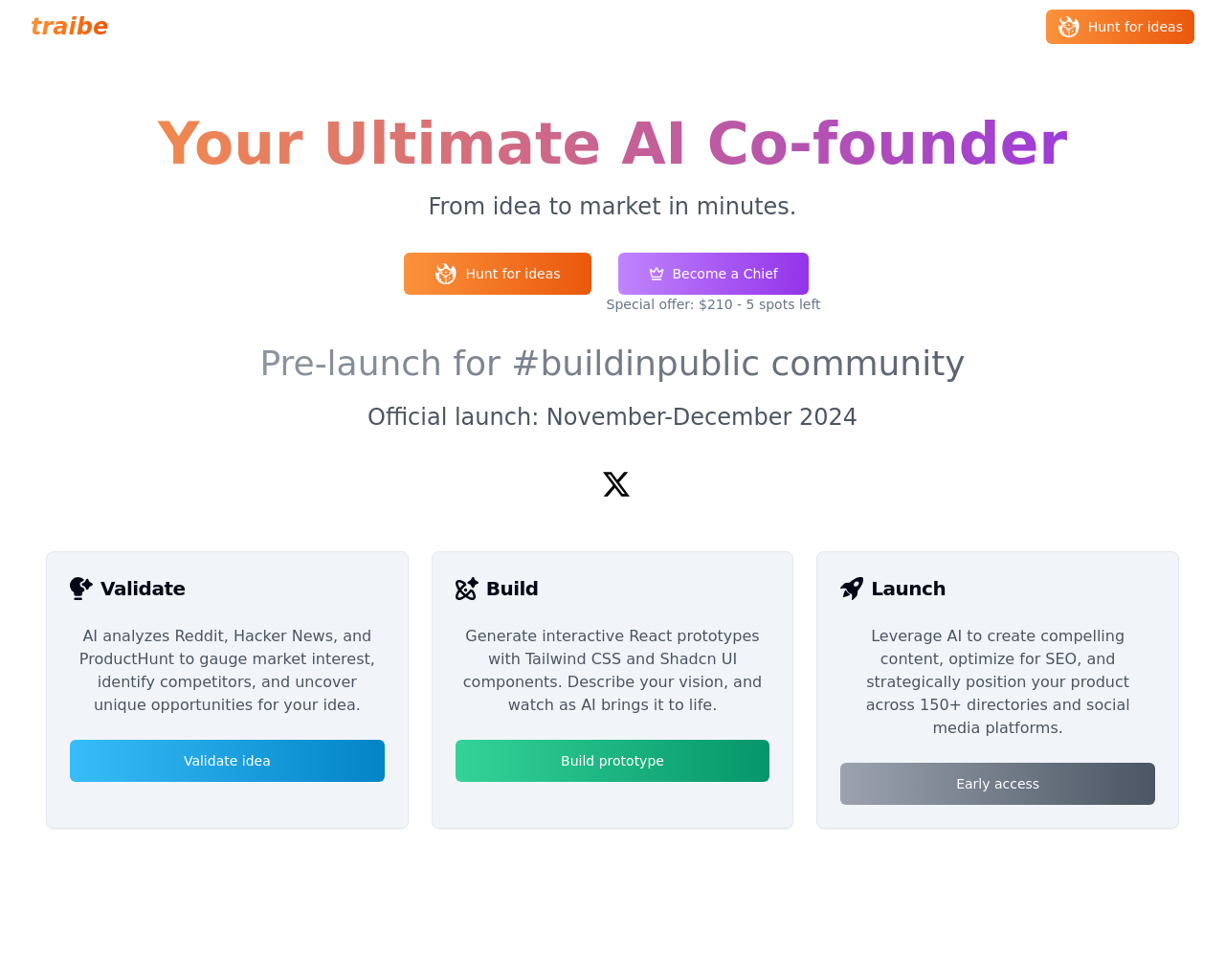 Show HN: Traibe – Your Ultimate AI Co-Founder - Project Screenshot