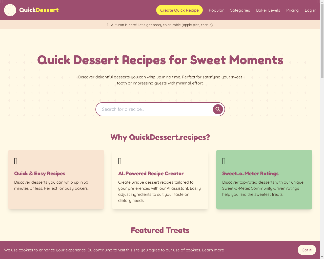 Show HN: QuickDessert – generate quick dessert recipes and adjust Ingredients - Project Screenshot