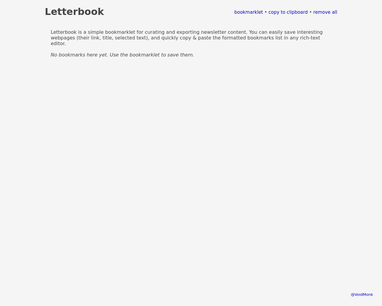 Show HN: Letterbook – Newsletter Curation Bookmarklet - Project Screenshot