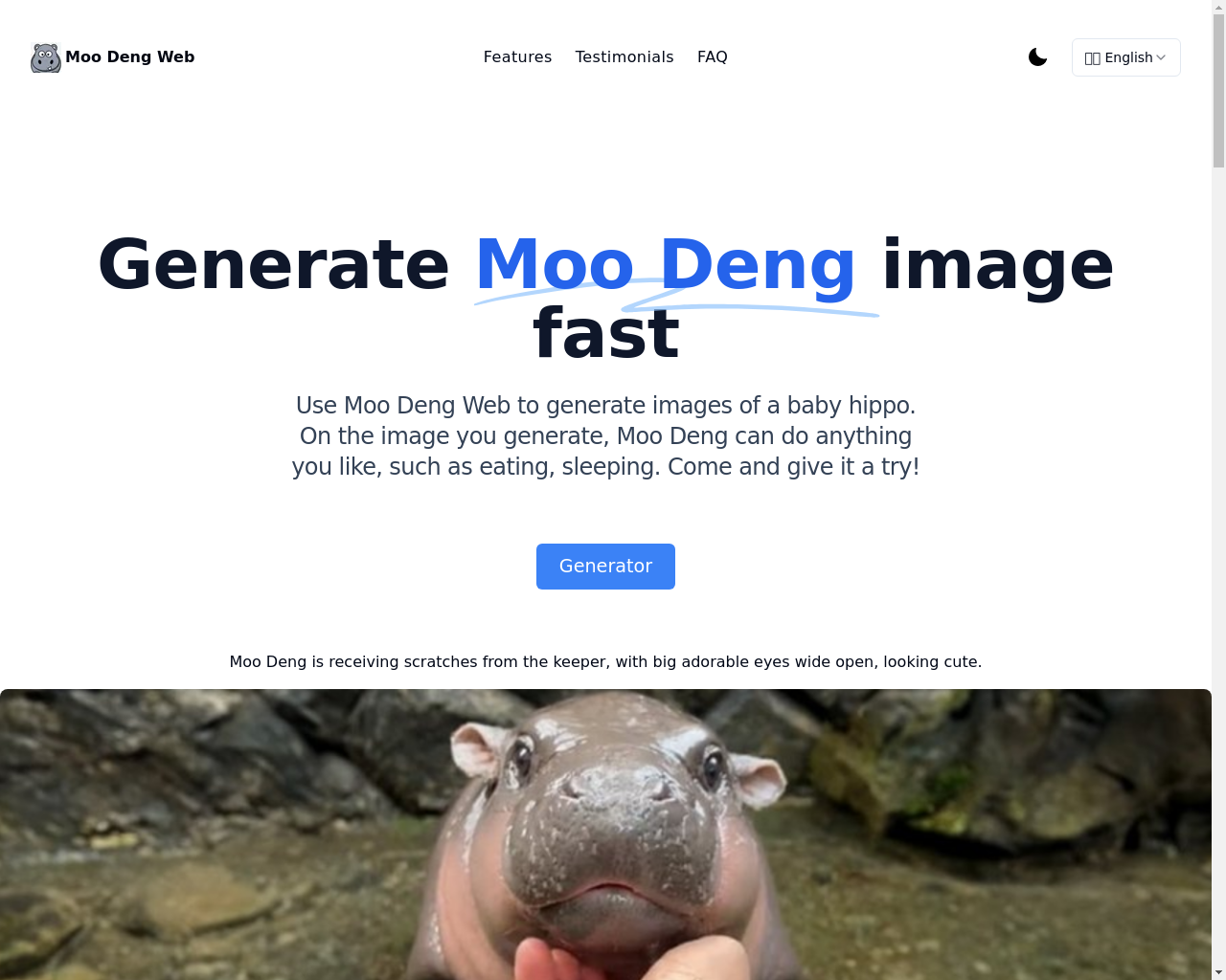 Show HN: Moo Deng Web – AIがMoo Deng画像を生成します - プロジェクトのスクリーンショット