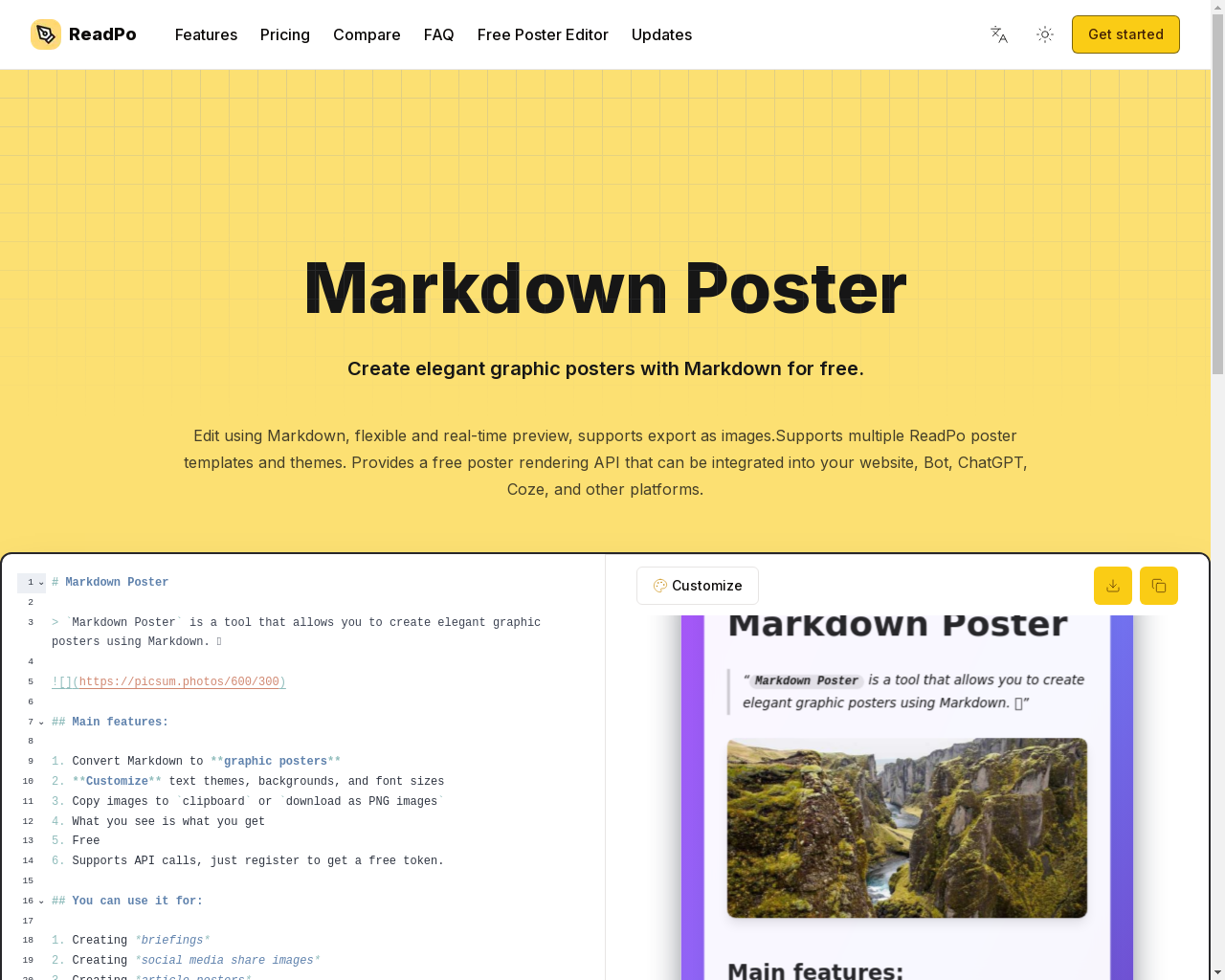 展示 HN：Markdown 转海报图像编辑器 - 项目截图