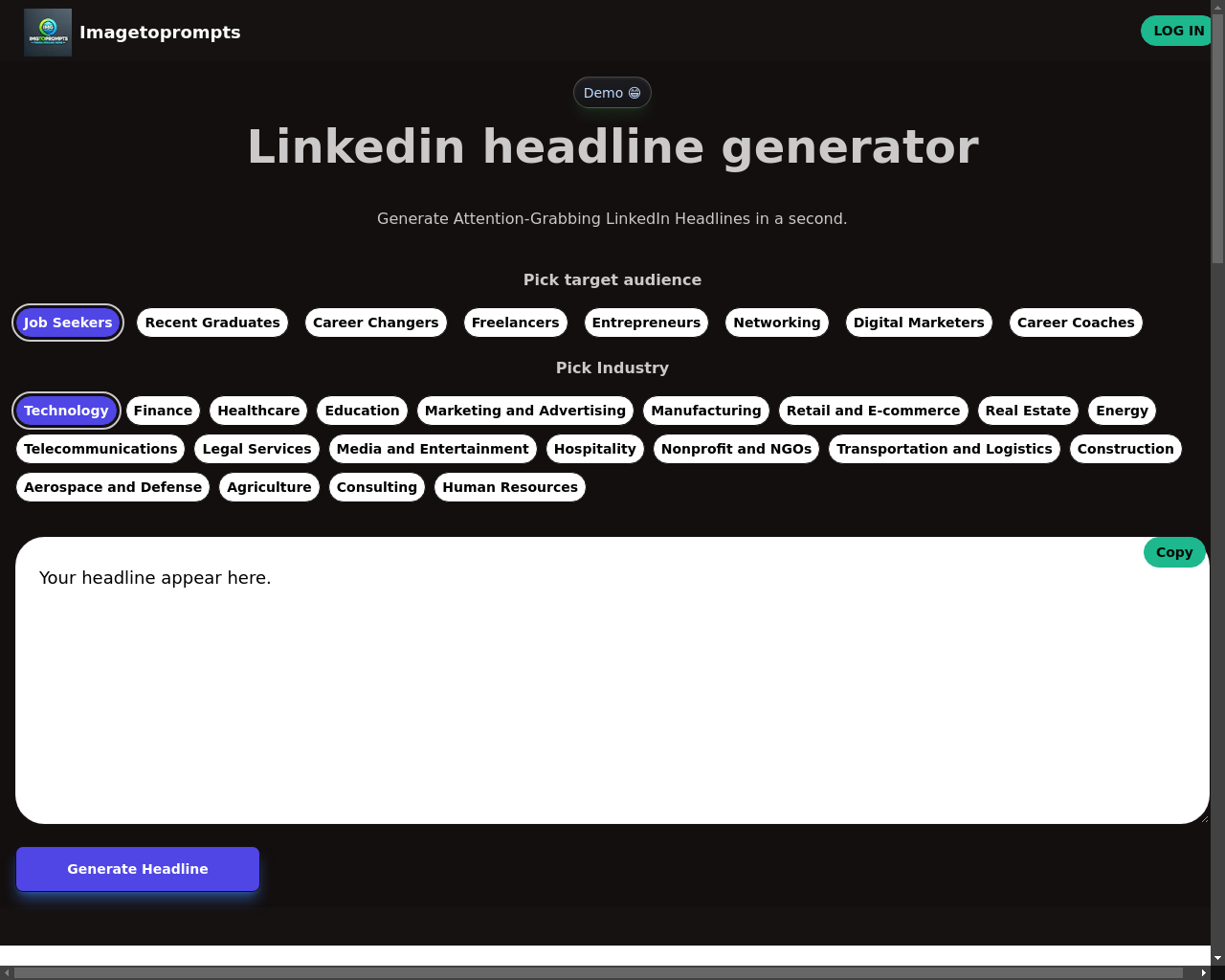 Show HN: 我花了 24 小时制作 LinkedIn 标题生成器。 - 项目截图