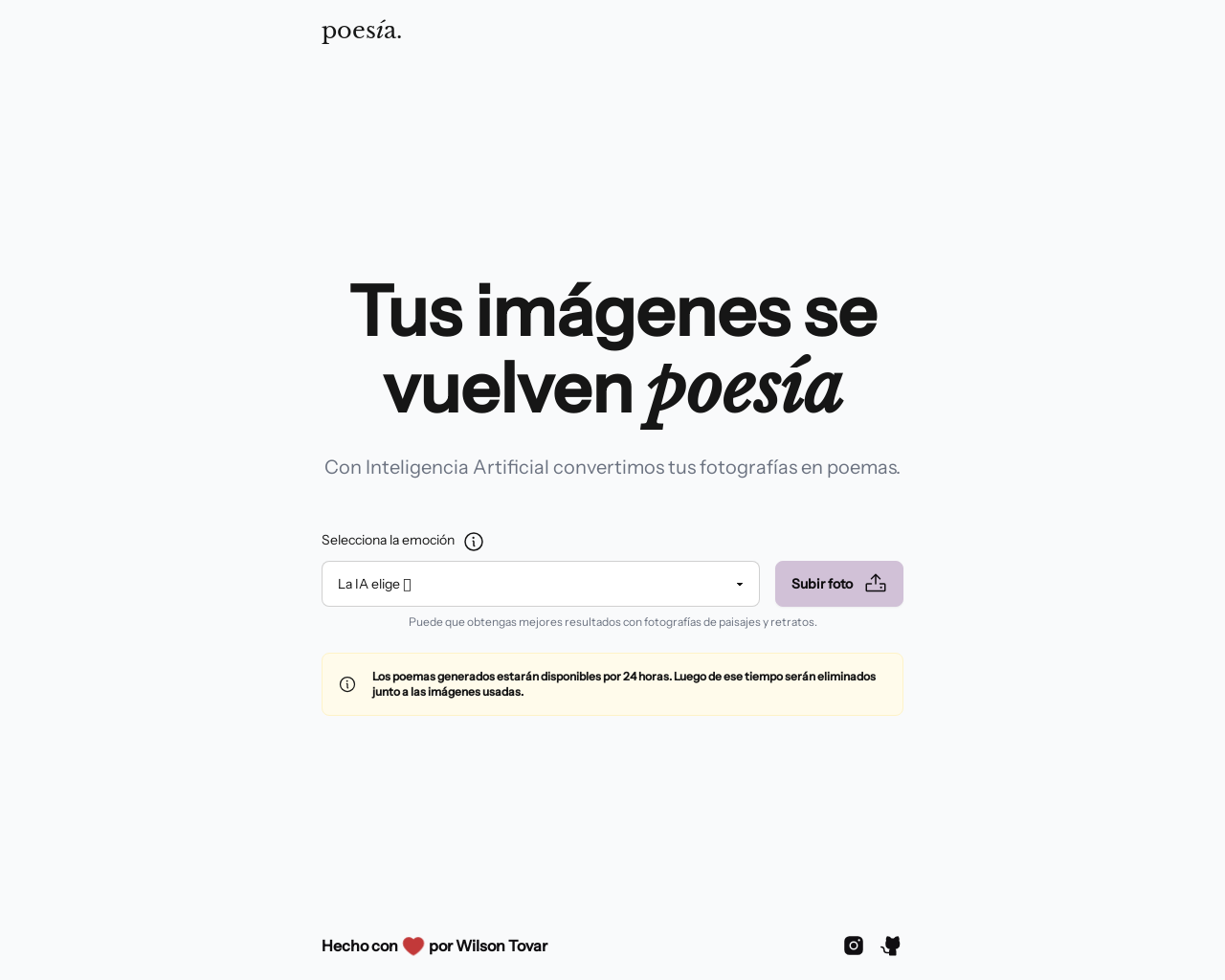 Show HN: 写真から詩を生成するアプリを作りました（今のところスペイン語で） - プロジェクトのスクリーンショット