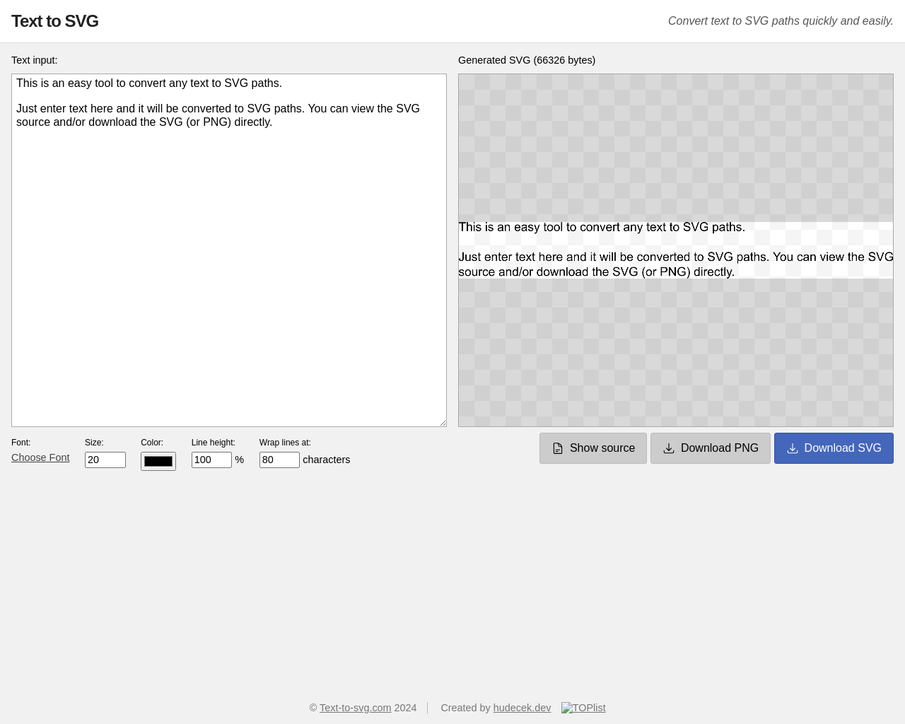 Show HN: シンプルなオンラインテキストからSVGへの変換ツール - プロジェクトのスクリーンショット