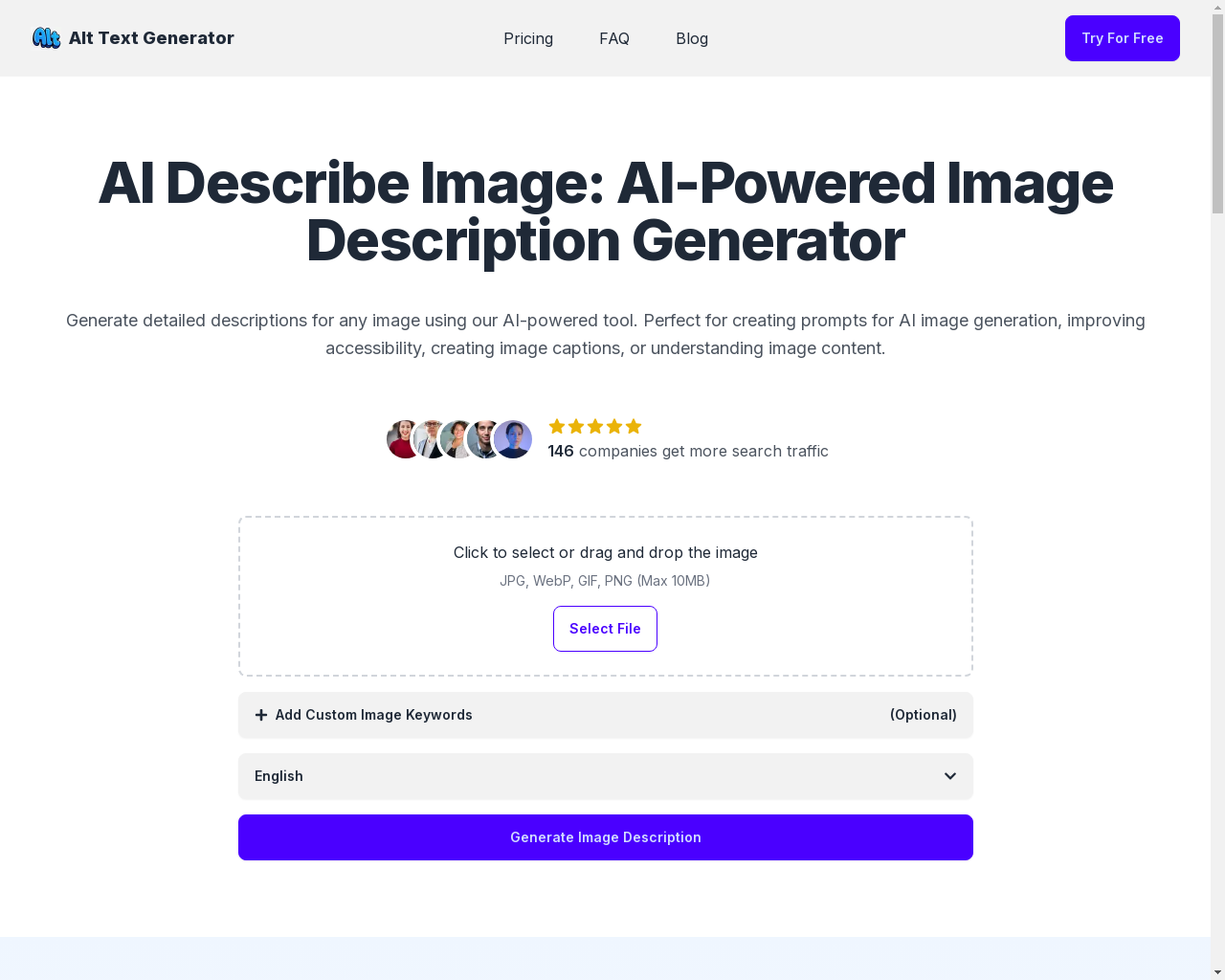 Show HN: AI Describe Image – Automatically Generate Descriptions for Your Images - Project Screenshot