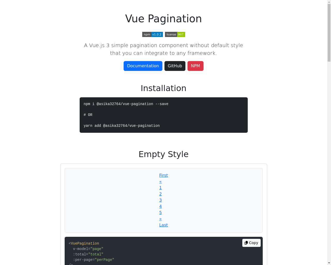 Show HN: Vue-Pagination – Non-style pagination for every frameworks - Project Screenshot