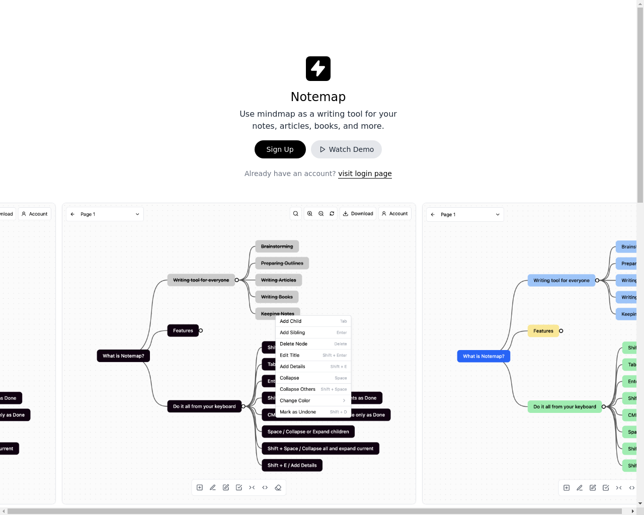 Show HN: Notemap – Use Mindmaps for Writing - Project Screenshot