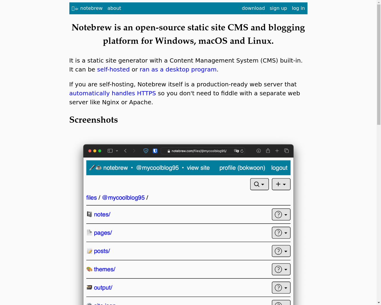 Show HN: Notebrew is an open-source static site CMS and blogging platform - Project Screenshot