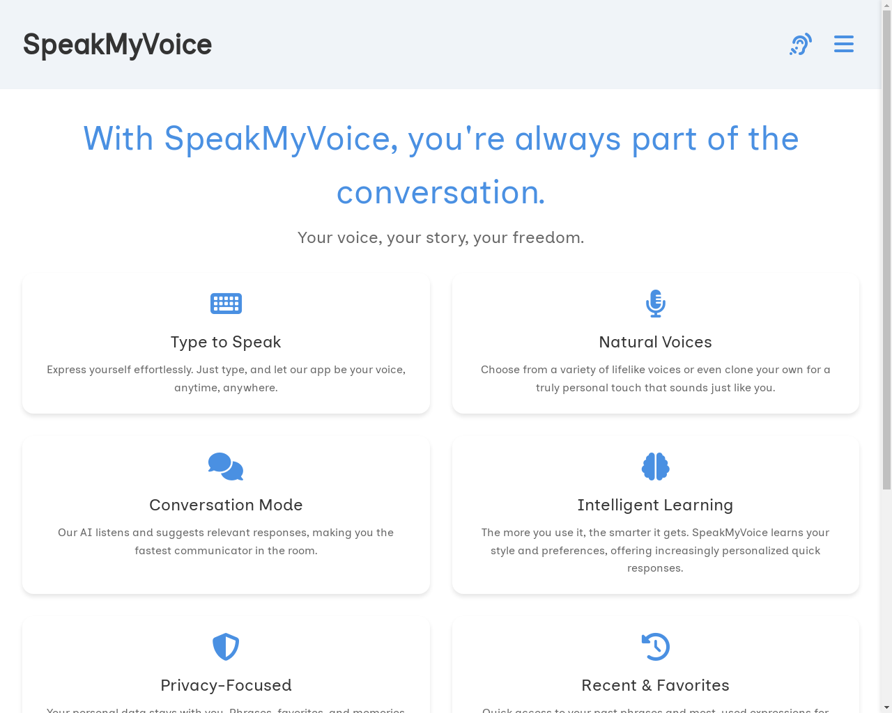 Show HN: SpeakMyVoiceを使えば、いつでも会話に参加できます。 - プロジェクトのスクリーンショット