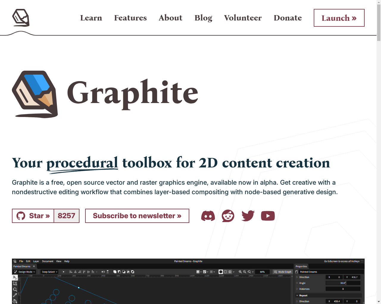 Show HN: Graphite、Blenderに影響を受けた2DプロシージャルデザインのRustアプリ - プロジェクトのスクリーンショット