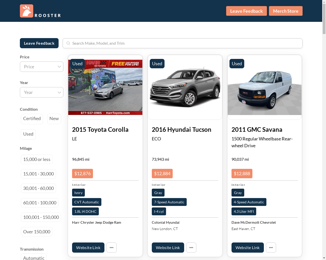 Show HN: I built the easiest to use car shopping site - Project Screenshot