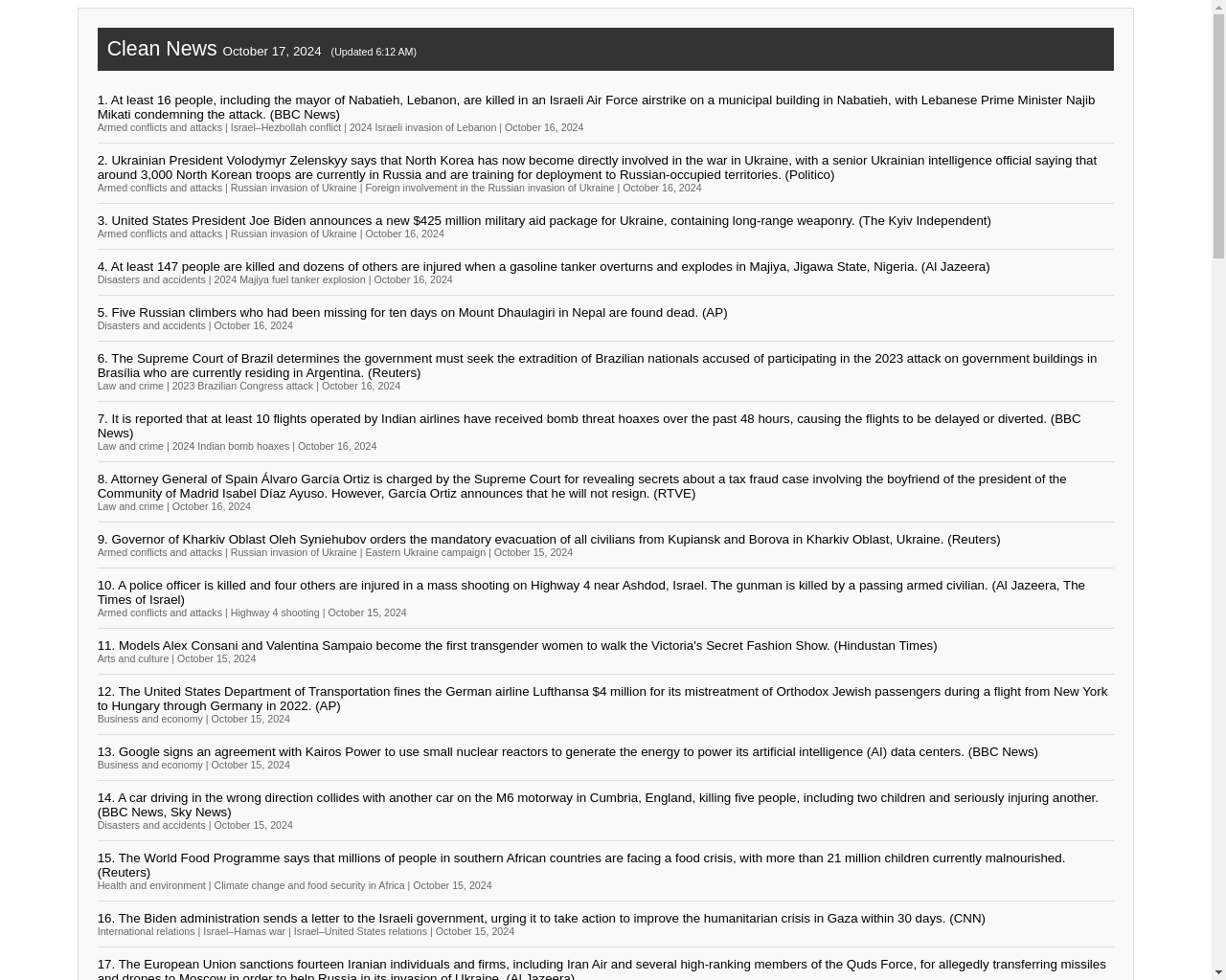 Show HN: Clean News - A cleaner curation of world news events - Project Screenshot