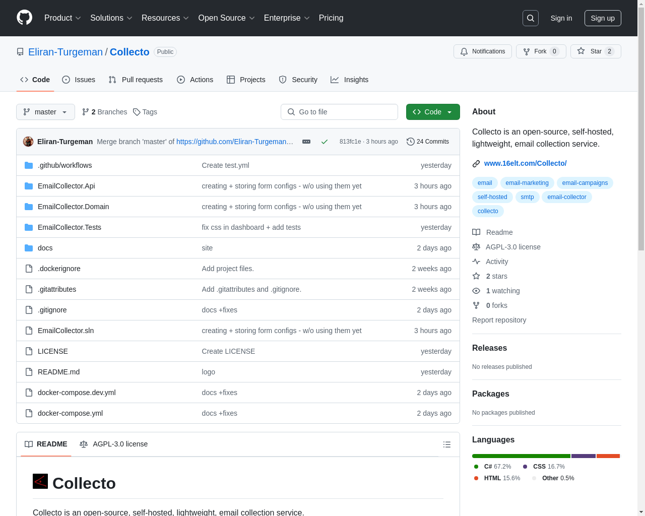 Show HN: Collecto – open-source, self-hosted, lightweight, email collection - Project Screenshot