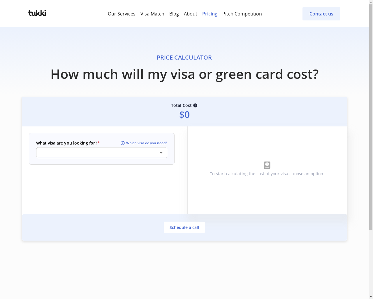 Show HN: US visa price calculator (O-1A, O-1B, EB-1A, EB-2 NIW) - Project Screenshot