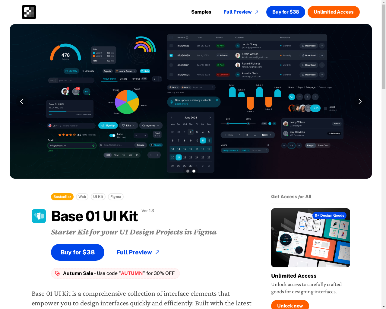 Show HN: Base 01 UI Kit – Starter Kit for Your UI Design Projects in Figma - Project Screenshot