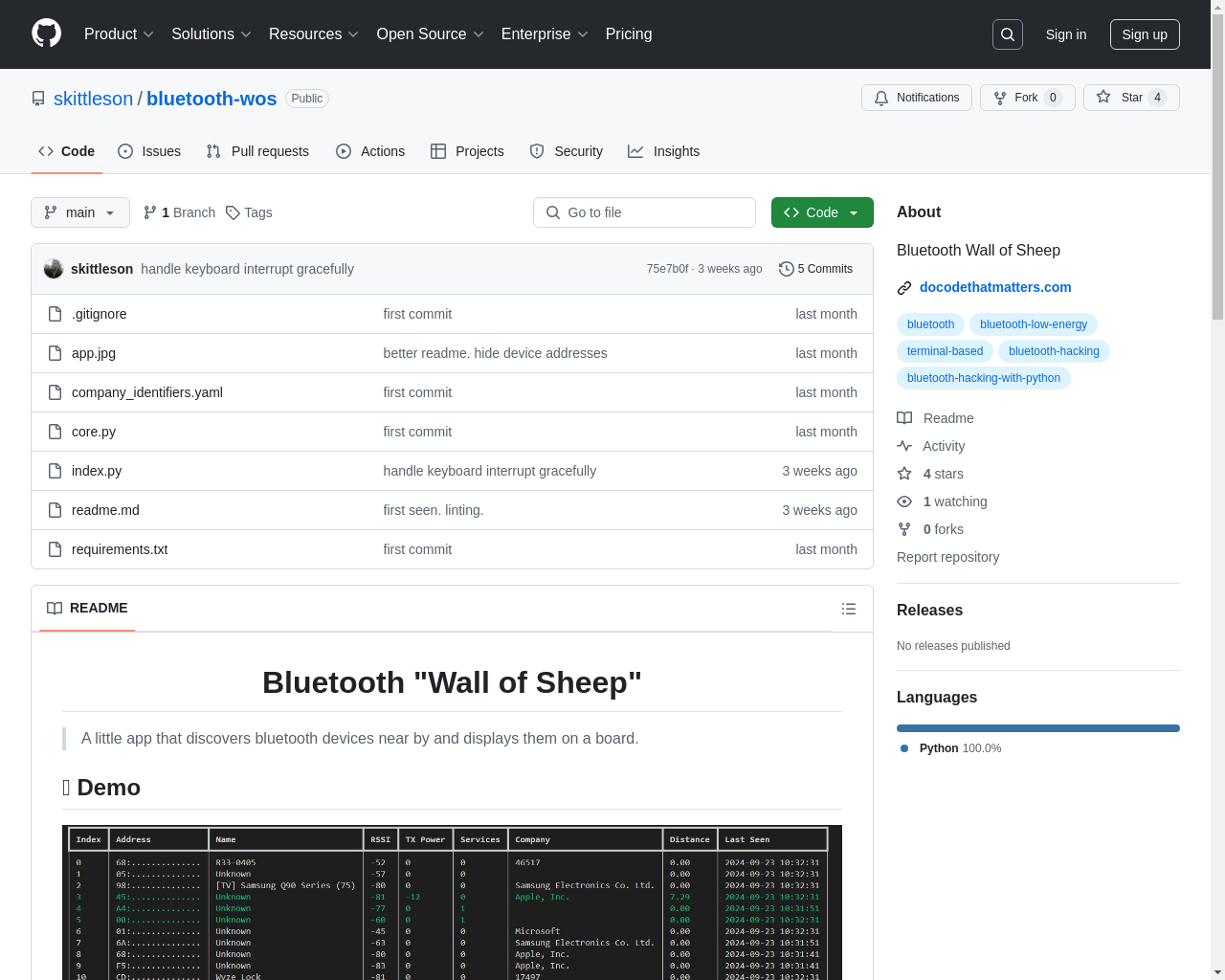 Show HN: Bluetooth "Wall of Sheep" - Project Screenshot