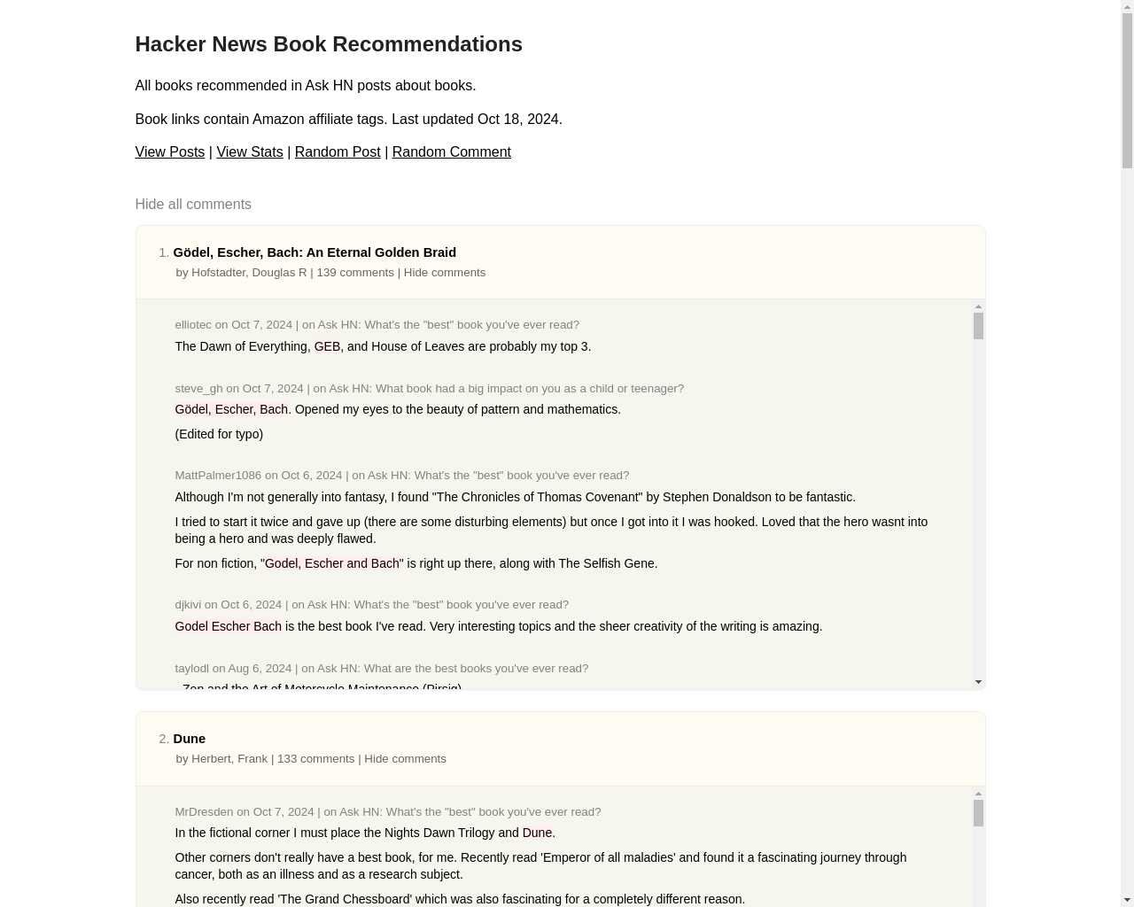 Show HN: Hacker News Book Recommendations - Project Screenshot