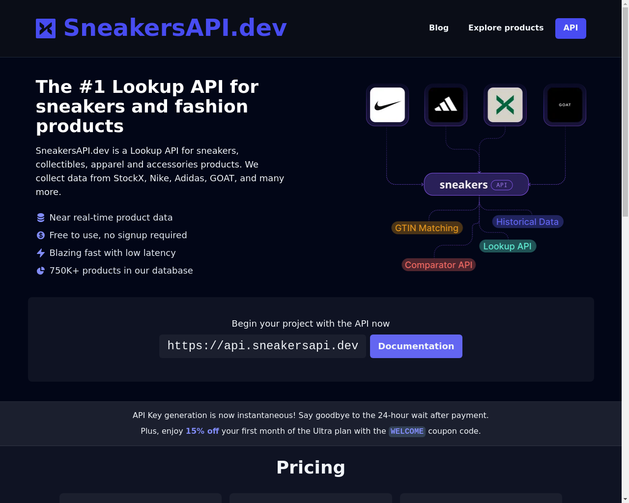 Show HN: SneakersAPI.dev, a free API for sneakers and fashion data - Project Screenshot