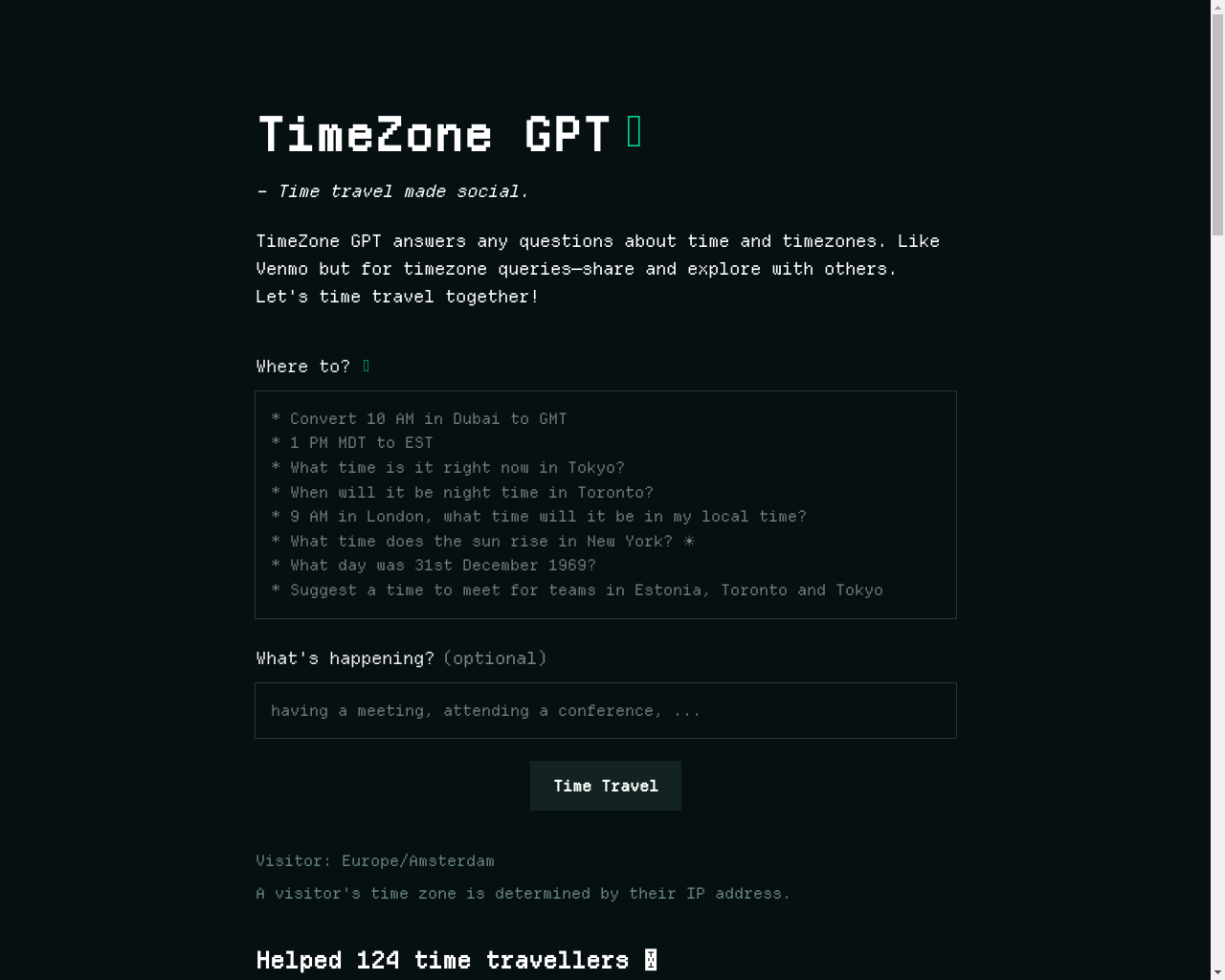 Show HN: TimeZone GPT – Foolproof timezone conversion - Project Screenshot