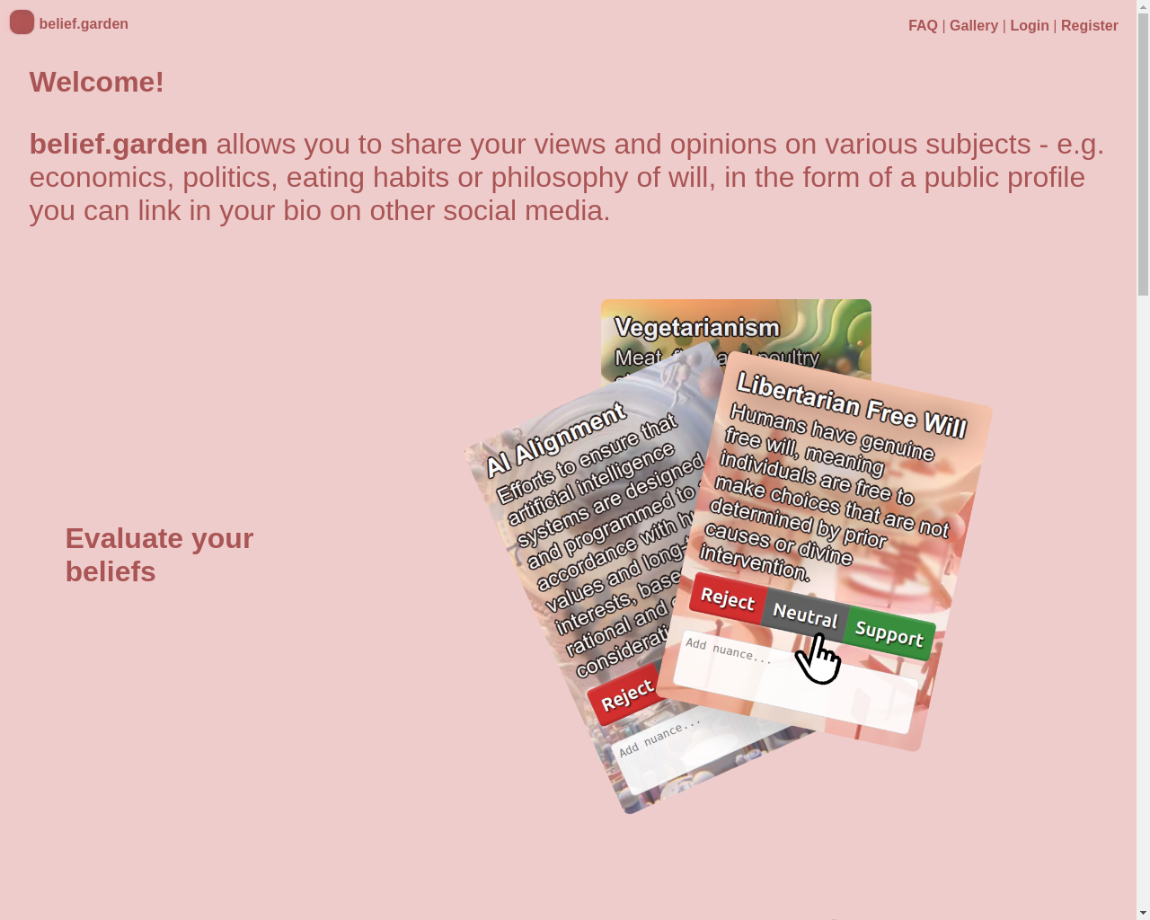 Show HN: Belief.garden – a social network around personal beliefs - Project Screenshot