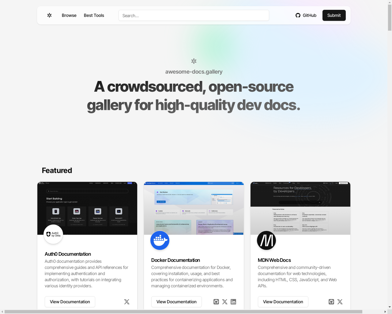 Show HN: Awesome Docs Gallery – crowdsourced list of the best dev docs - Project Screenshot