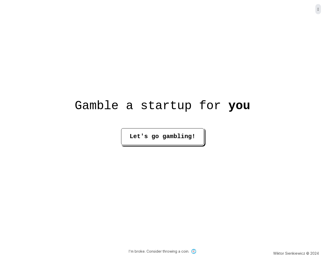 Show HN: Gamble Your Startup – Easy to use gamified startup idea generator - Project Screenshot