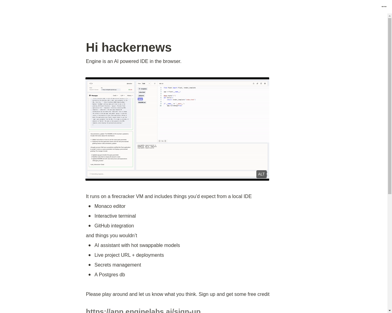 Show HN: Engine – ブラウザ内で使えるAI搭載のIDE - プロジェクトのスクリーンショット