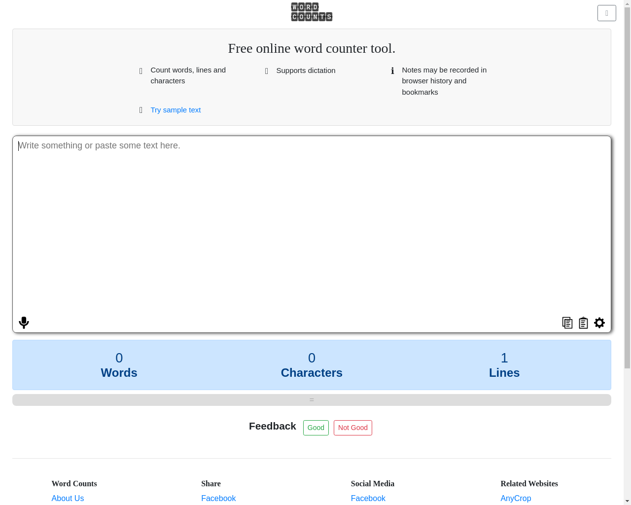 Show HN: Word Counts – シンプルなオンラインワードカウンターツール - プロジェクトのスクリーンショット