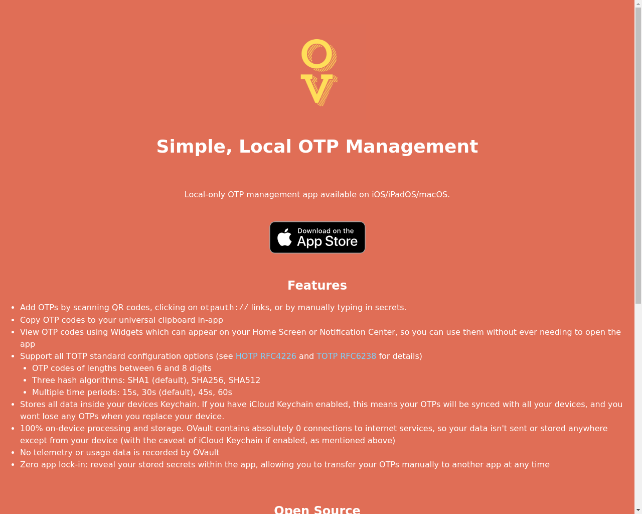 Show HN: OVault – iOS/macOS向けのシンプルでローカルなOTP管理ツール - プロジェクトのスクリーンショット