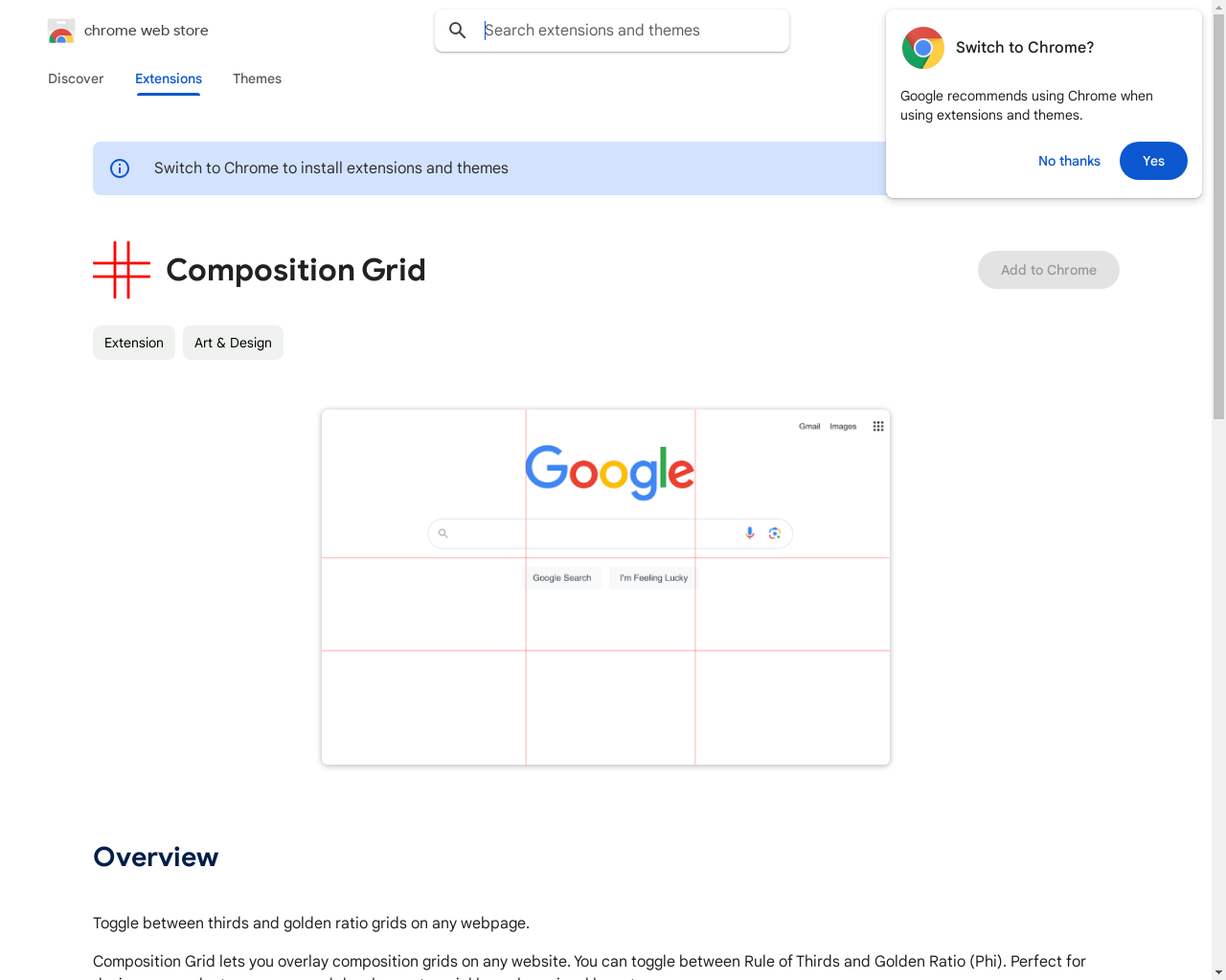 Show HN: Composition Grid – 任意のウェブページに黄金比を重ね合わせるツール - プロジェクトのスクリーンショット