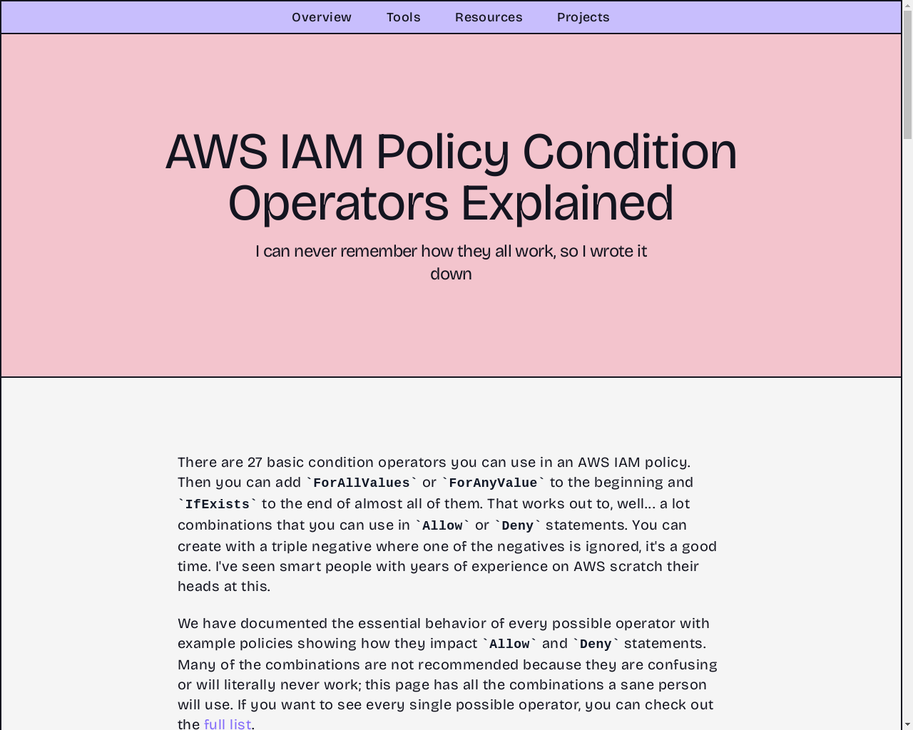 Show HN: 所有可能的 AWS 策略操作符及示例 - 项目截图