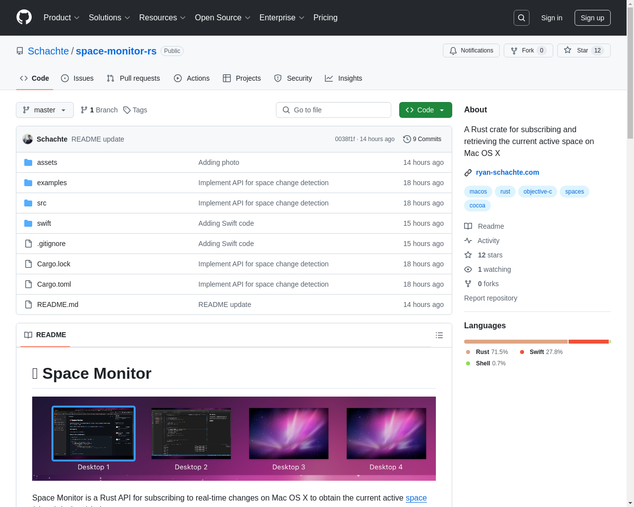 Show HN: Mac OS X スペース API のための Rust クレート - プロジェクトのスクリーンショット
