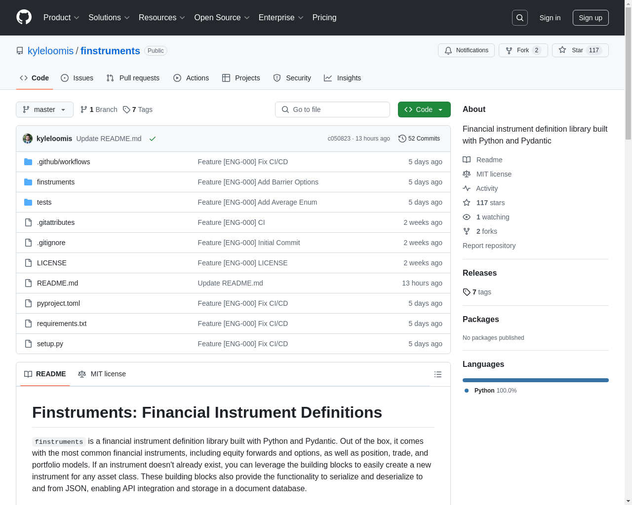 Show HN: Finstruments - Pythonで構築された金融インストゥルメントライブラリ - プロジェクトのスクリーンショット