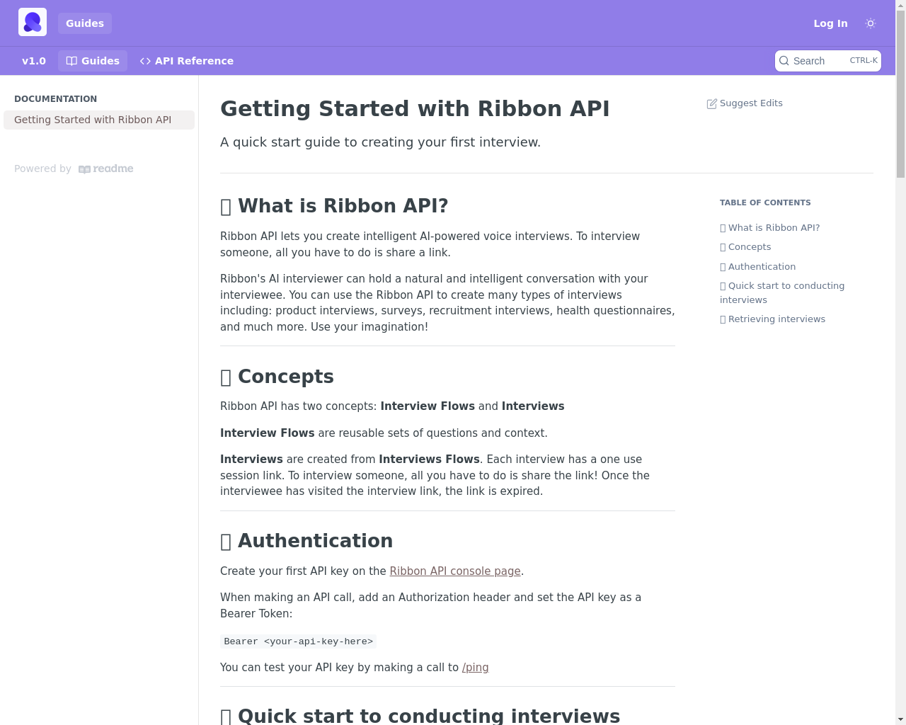 Show HN: Ribbon API – リンクを通じて誰でもインタビューできるAIエージェントを作成します - プロジェクトのスクリーンショット