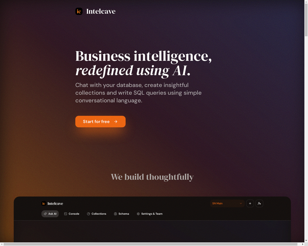 Show HN: Intelcave – Business intelligence, redefined using AI - Project Screenshot