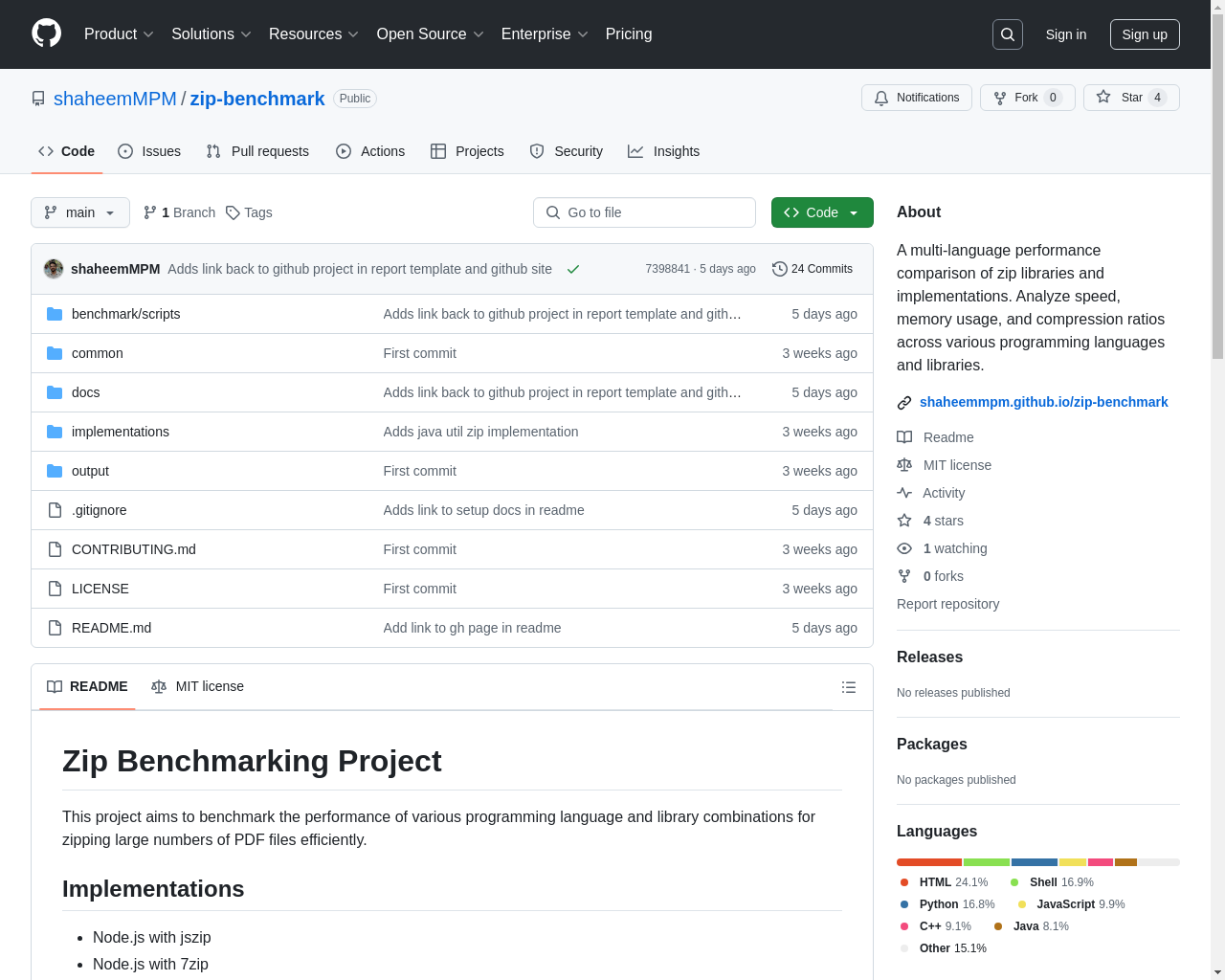 Show HN: Benchmarking Zip Libraries in Node.js, Go, Rust, Python, C++, and Java - Project Screenshot