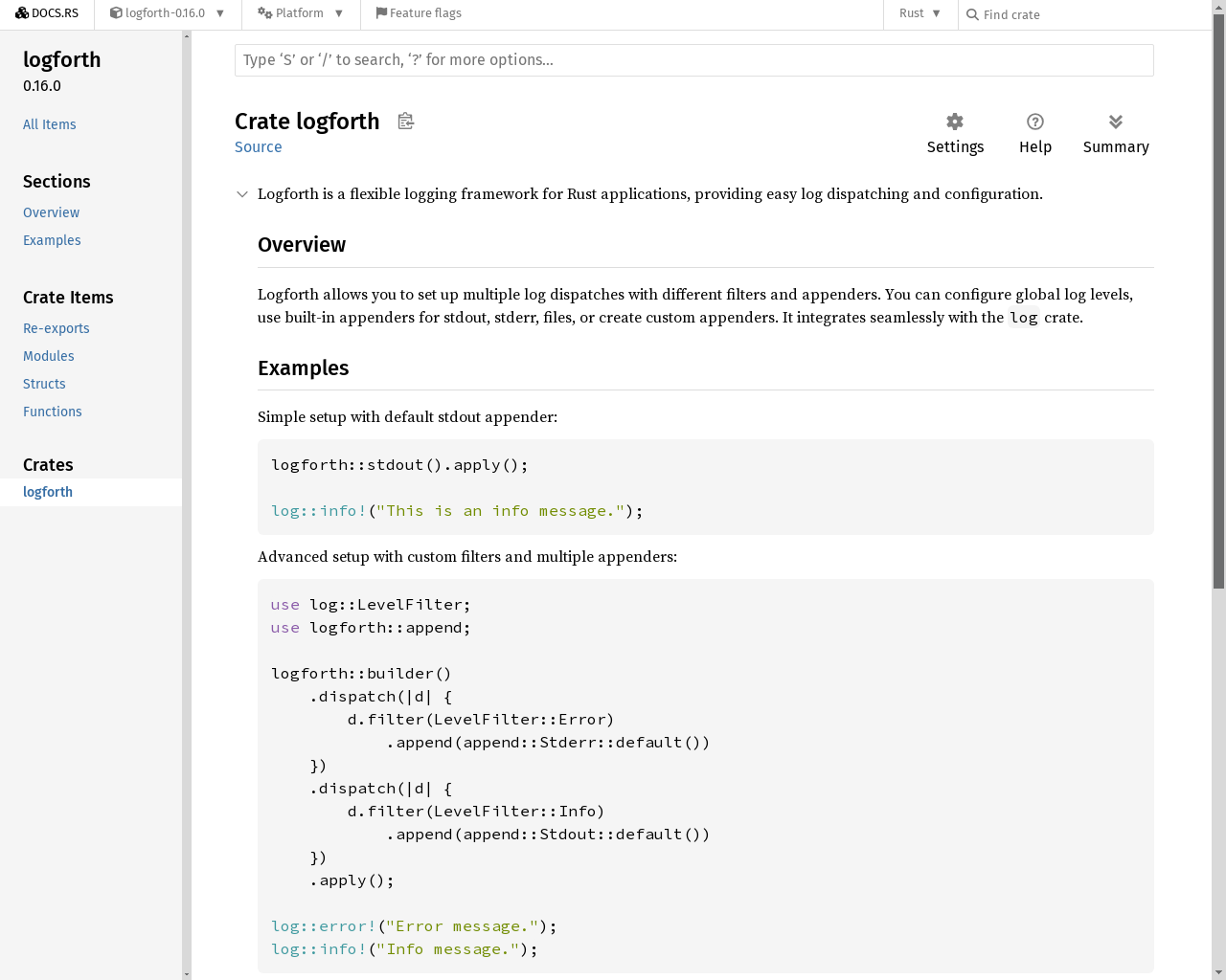 Show HN: Logforth, a Rust versatile and extensible logging implementation - Project Screenshot