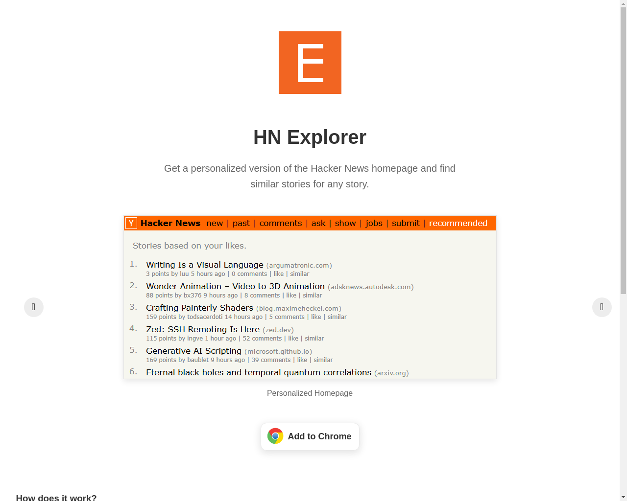 Show HN: Hacker News Explorer – Chrome extension to personalize HN stories - Project Screenshot