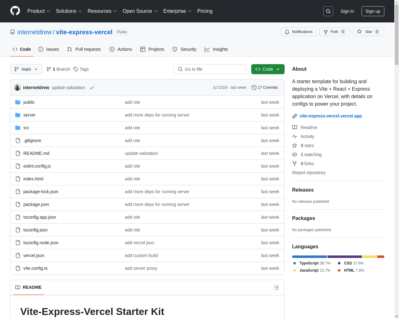 Show HN: Vite-Express-Vercel Starter Kit - Project Screenshot